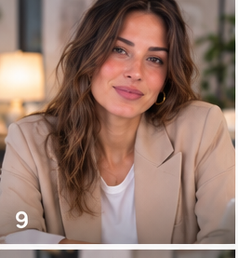 Lucía con blazer beige
